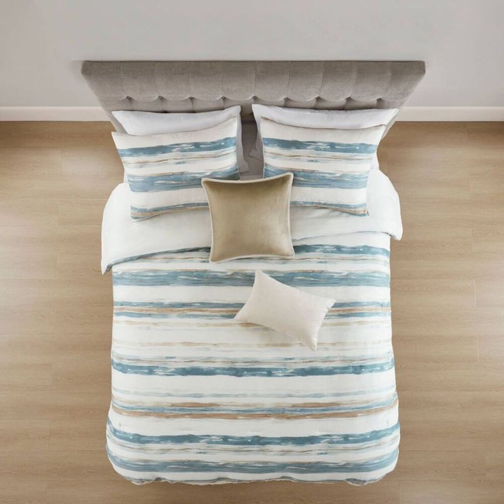 5pc King Watercolor Striped Comforter Set Blue - Picture 2 of 4